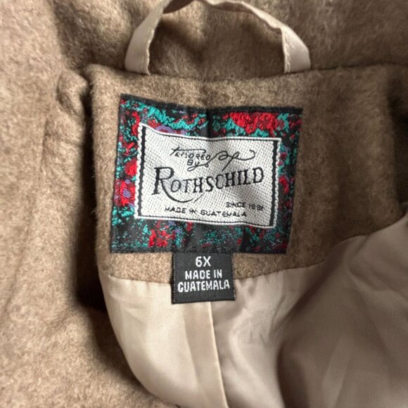 Rothschild Girls Size 6X Brown Wool Blend Coat Classic Winter Outerwear Buttons - Picture 3 of 10